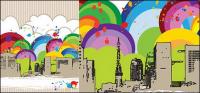 La tendencia de la ciudad de coloridas ilustraciones