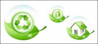 Protección del medio ambiente el tema de la hoja verde icono material de vectores