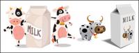 कार्टून गाय दूध के डिब्बों और सामग्री वेक्टर