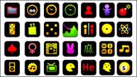 Negro iconos, botones web, bombas, cámara, Bluetooth reloj calculadora juegos
