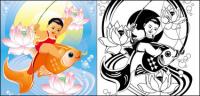 Картины, lotus, рыба, Золотая рыбка вектор