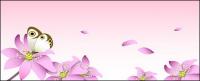 गुलाबी फूलों और तितलियों