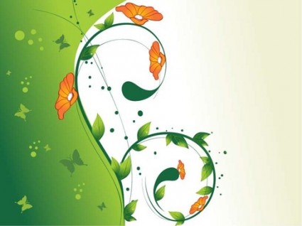 hijau swirl floral vector ilustrasi