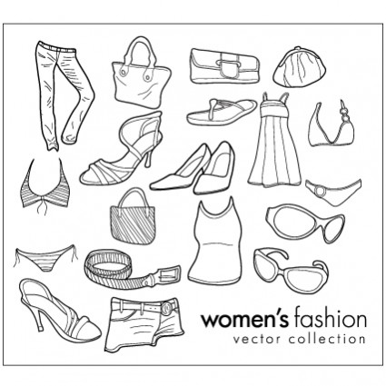 las mujeres llevan mercancías de ropa línea de dibujo vectorial