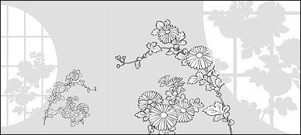 dibujo lineal del vector de crisantemo flores