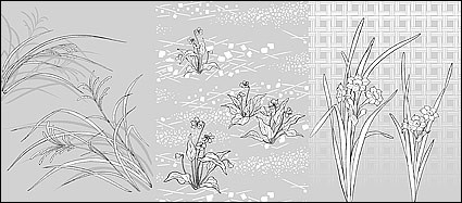 Vektor-Strichzeichnung von Blumen Blumen und Gras