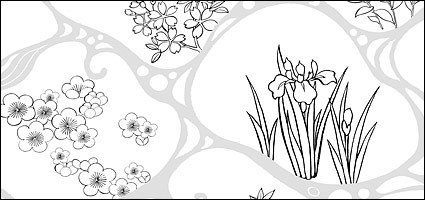 folhas de desenho de linha do vetor de flores fluindo água flores