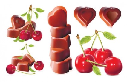 Kirschen und Schokolade Herzform Vektor