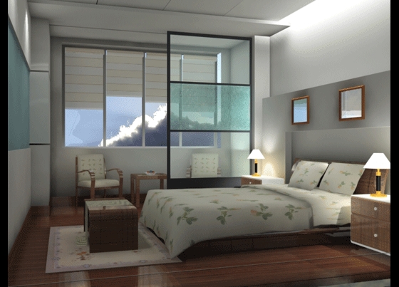 Spacious bedroom 3D effect