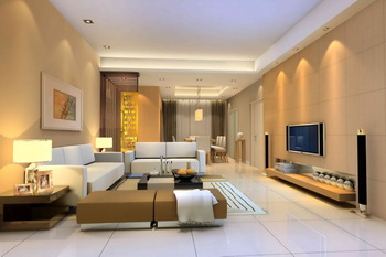 Modern warm color spacious living room