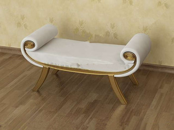 White gold-rimmed sofa bench