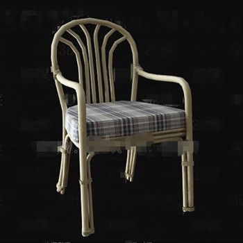Gray and white checkered seat rattan chair