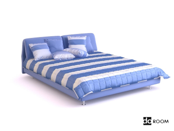 Blue and white striped double bed