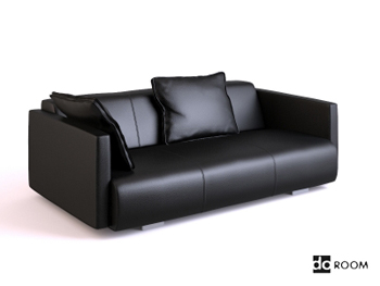 Black soft leather three seats sofa