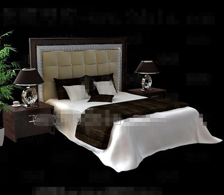 Modern brown wooden double bed