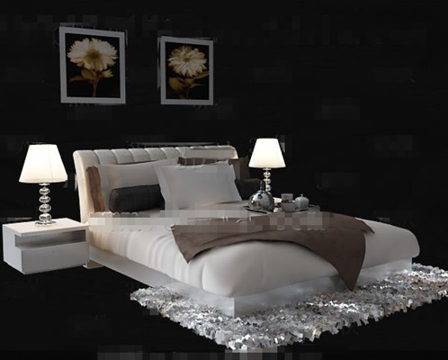 Simple and comfortable white double bed