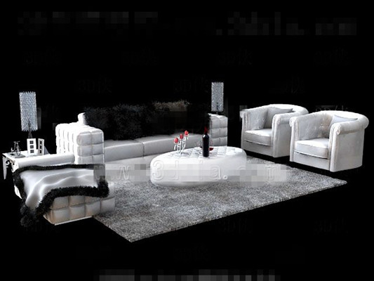 White fur sofa tea table combination