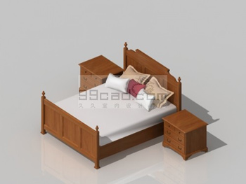 Solid wood double bed and cabinet 3D model