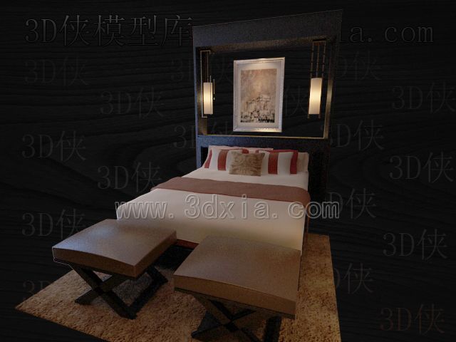 Double beds with lamps 3D models-15
