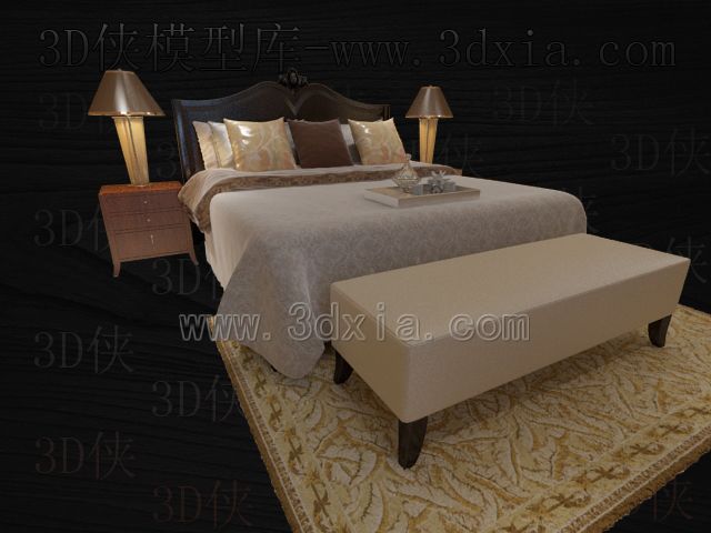 Double beds with lamps 3D models-13