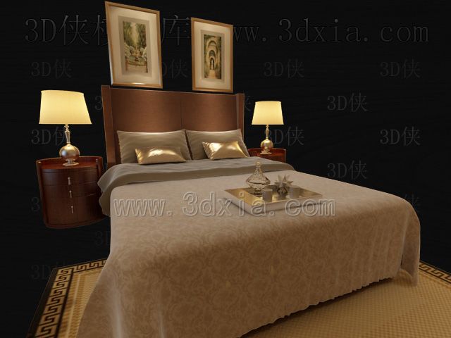Double beds with lamps 3D models-11