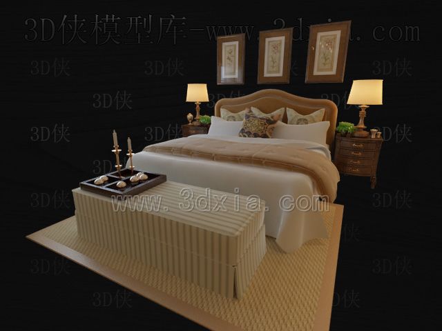 Double beds with lamps 3D models-10