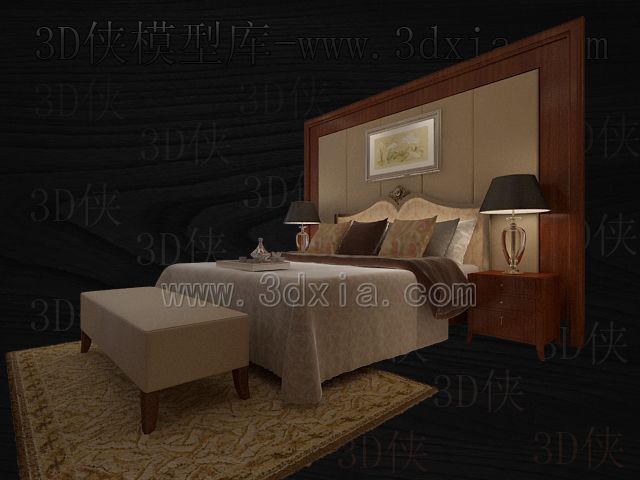 Double beds with lamps 3D models-9