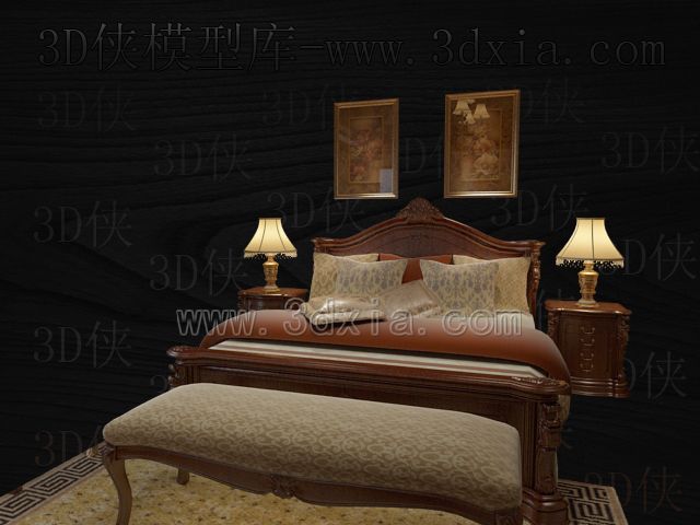 Double beds with lamps 3D models-8