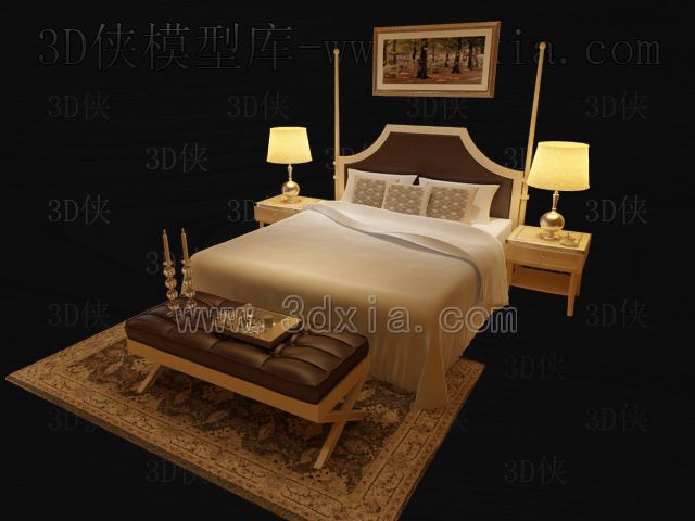 Double beds with lamps 3D models-5