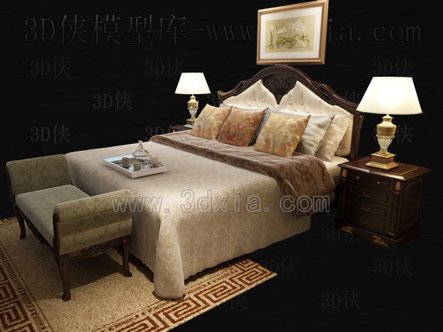 Double beds with lamps 3D models-2
