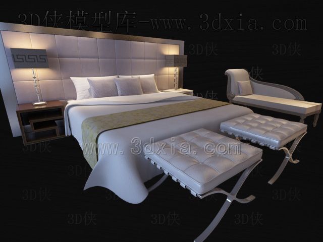 Double beds with lamps 3D models-1