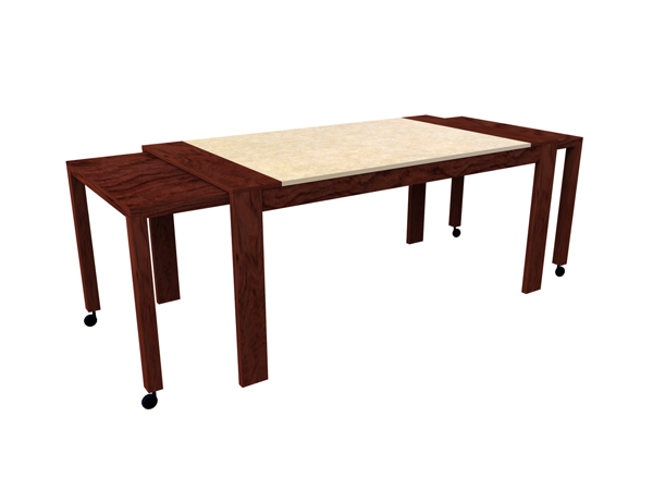 Solid wood rectangular table, with roller