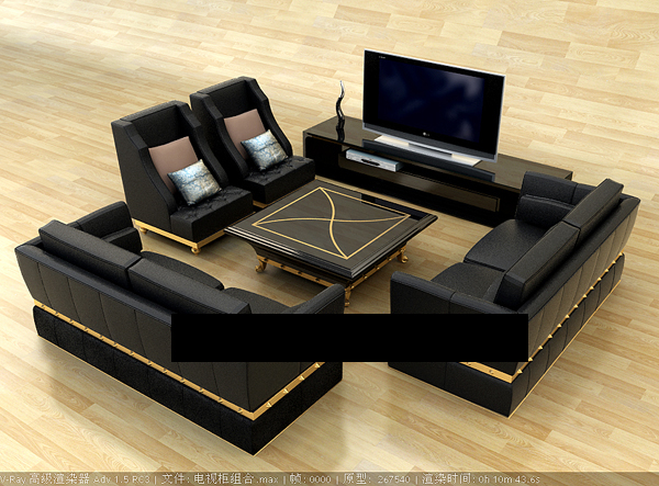 3D model of the living room furniture combinations (including materials)