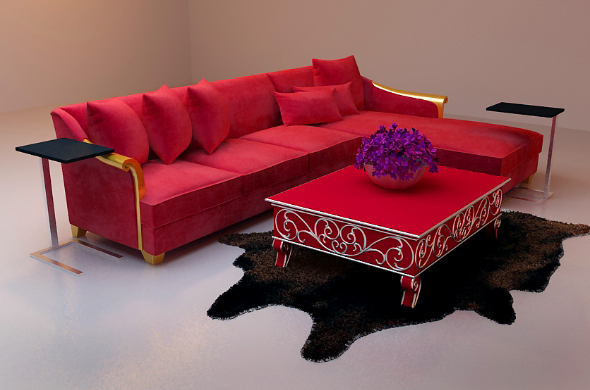 Bao Yang bright red sofa 3D Model of L-type (including materials)