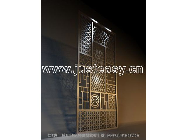 3D model of traditional Chinese wooden screen (including materials)