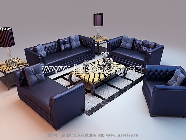 Combination of the blue leather sofa 3D model (including materials)