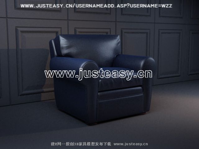 Blue leather single sofa 3D model (including materials)