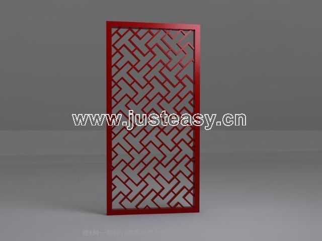 Red Wooden folding screen painted single 3D model (including materials)