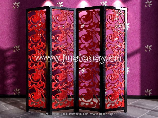 Classical carved red screen 3D model (including materials)