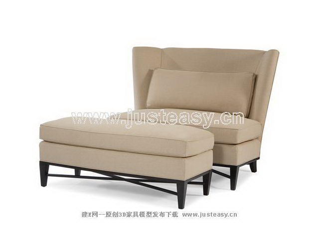 Gray sofa chair and footstool 3D model (including materials)