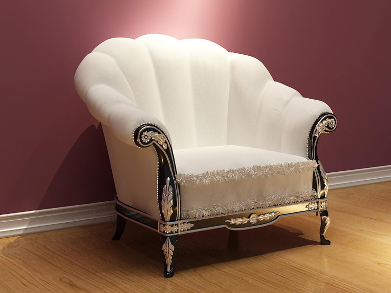 European white elegant single sofa 3D model (including materials)