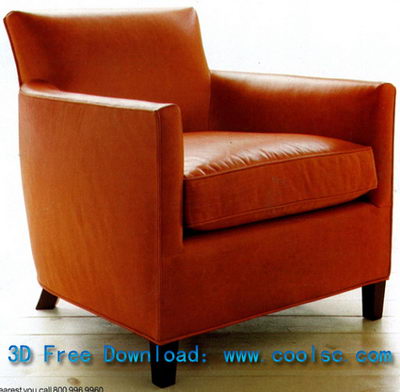 Red leather sofa, chair high pad single 3D model (including materials)