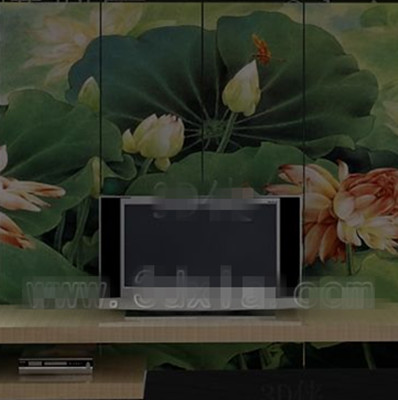Chinese lotus pond screen TV wall