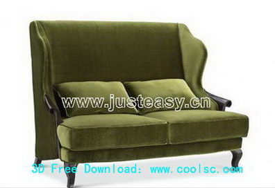 Green fabric sofa 3D model (including materials)