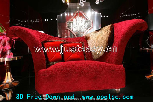 Red fabric sofa 3D model