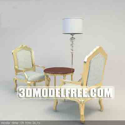 Furniture Model: A Pair of Creamy Armchairs and a Coffee Table