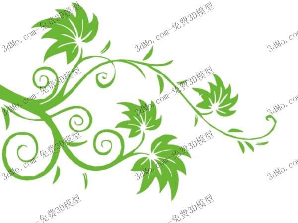 Green leaves branch wall drawing 3D models (including materials)