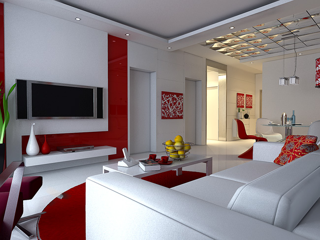 Red personalized living room model