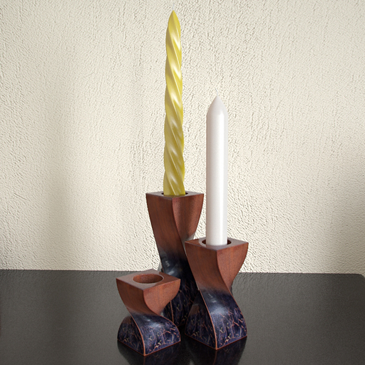 Wood art candlestick and candles 3D models