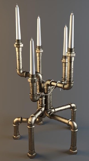 Metal pipe shape candlestick